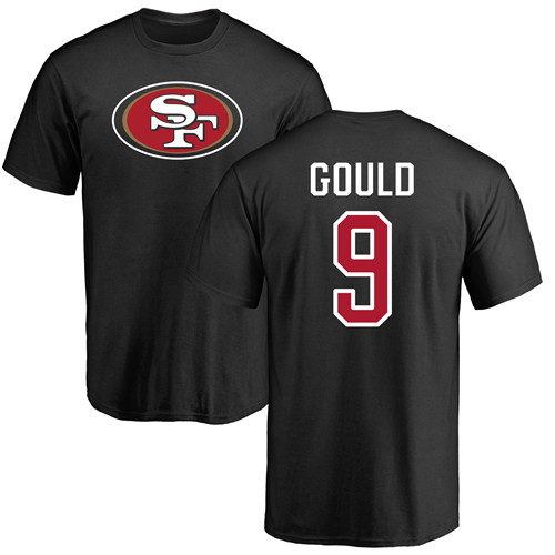 Men San Francisco 49ers Black Robbie Gould Name and Number Logo #9 NFL T Shirt